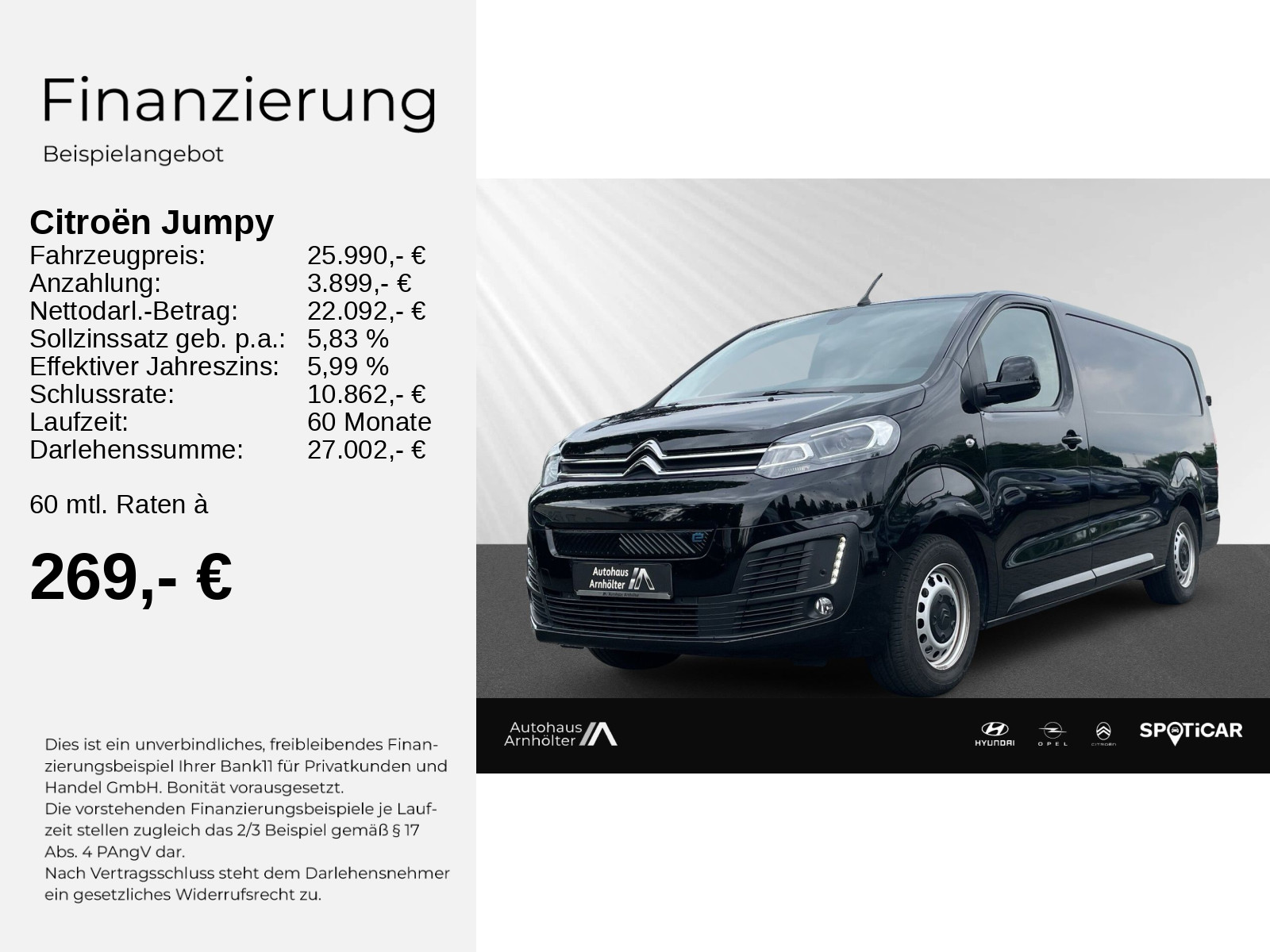 Jumpy Kasten Elektromotor 75kWh Batterie Club XL-L3H1 Citroen Jumpy