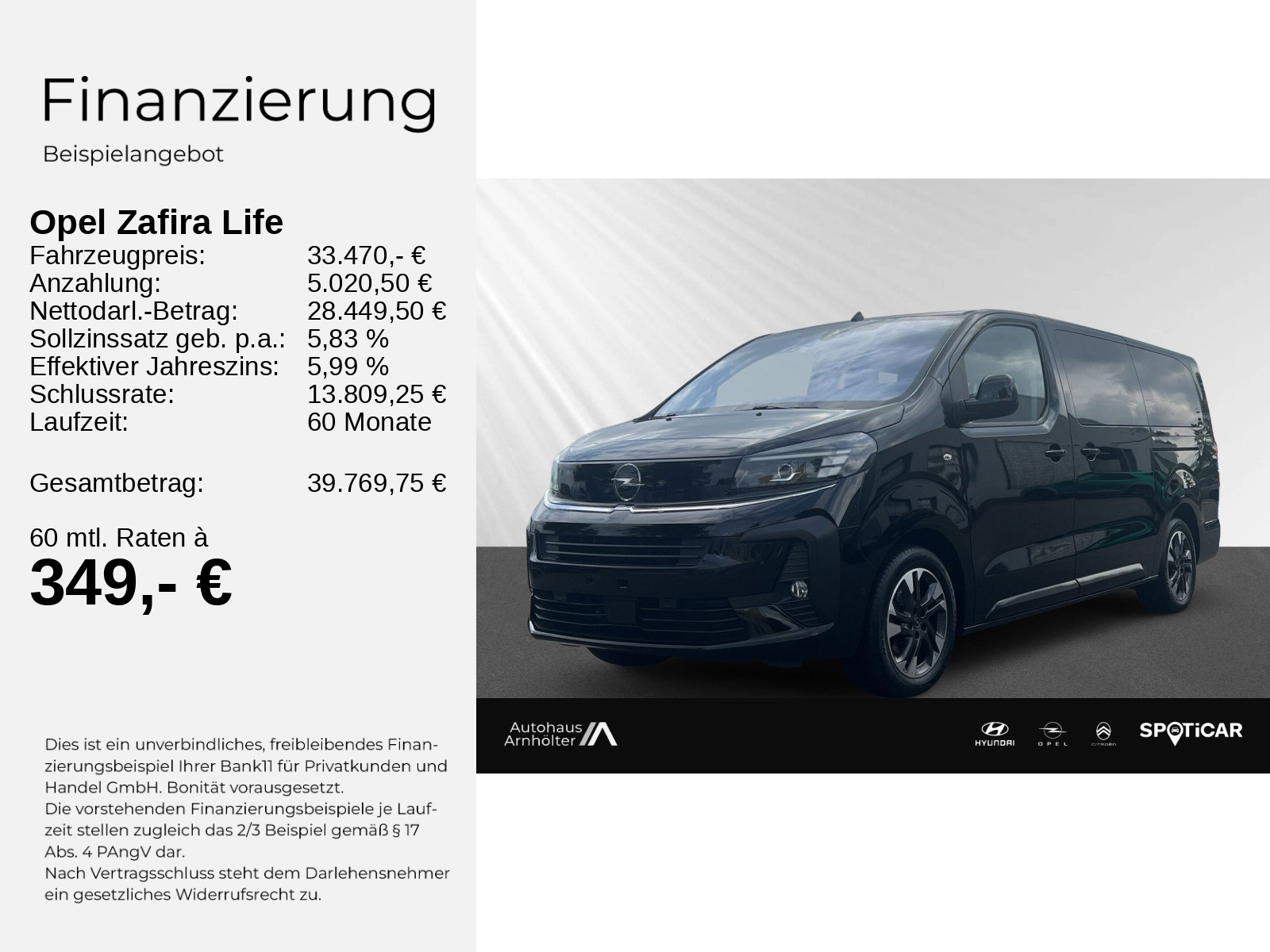 ZAFIRA LIFE EDITION XL 2.0 S/S AT8 +9SITZ+SHZ+